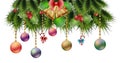 Christmas borders trees with toys Christmas bells mistletoe with berries