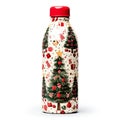 Christmas bottle with christmas tree on white background