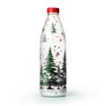 Christmas bottle with fir tree and snowflakes isolated on white background