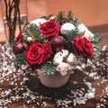 Christmas bouquet composition with roses Royalty Free Stock Photo