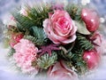 Christmas bouquet with pink roses and ornaments close-up stock photo images Royalty Free Stock Photo