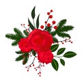 Christmas bouquet with roses and holly. Vector Christmas bouquet with red and white flowers, Royalty Free Stock Photo