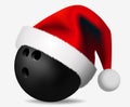 Christmas bowling ball and Santa Claus Hat - Sport concept - Isolated on white Background  Vector Royalty Free Stock Photo