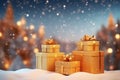 Christmas boxes with gifts on Christmas background. Beautiful Christmas background. Happy New Year and Merry Christmas Royalty Free Stock Photo