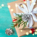 Christmas boxes of gifts festively decorated On a turquoise background Royalty Free Stock Photo