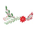 Christmas Branch Composition with Mistletoe Twig and Christmas Flower Vector Illustrated Element