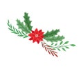 Christmas Branch Composition with Mistletoe Twig and Christmas Flower Vector Illustrated Element