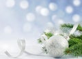 Christmas branch of tree ribbon and bauble Royalty Free Stock Photo