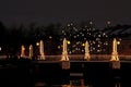 Christmas bridge lanterns glowing in the dark