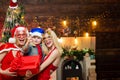 Christmas brother and sister. Happy child with Christmas gift. Portrait of Santa kid with gift looking at camera. Kid Royalty Free Stock Photo