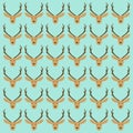 Christmas Brown Reindeers on Blue Pattern Texture Background