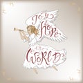 Christmas brush lettering placed in a white form of a flying angel and saying Joy and hope to the world.