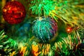 Christmas bubble and christmas tree to celebrate new year. Royalty Free Stock Photo