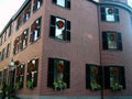 Christmas building covered with wreaths