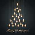 Christmas bulb lights arranged of Christmas tree. Gold color