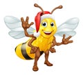 Honey Bumble Bee in Santa Christmas Hat Cartoon Royalty Free Stock Photo