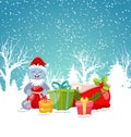 Christmas Bunny with Present Gift Boxes, Santa Bag, Xmas and New Year Background, Winter Time Royalty Free Stock Photo