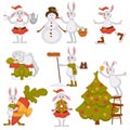 Christmas bunny rabbit Santa cartoon character vector icons winter holiday greeting card Royalty Free Stock Photo