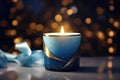 Christmas burning blue candle