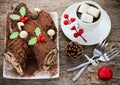 Christmas Bush de Noel - homemade chocolate yule log cake , Chri Royalty Free Stock Photo