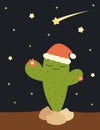 Christmas cactus with santa's hat funny holidays illustration Royalty Free Stock Photo