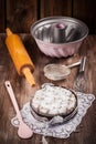 Christmas cake with baking utensils Royalty Free Stock Photo