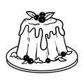 Christmas cake with berries, outline illustration