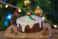 Christmas cake with christmas tree and ornaments