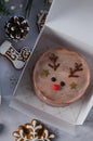 Christmas Cake, Festive Bento Cake, New Year Dessert on Bright Background