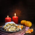 Christmas cake, german christstollen with raisins and marzipan i