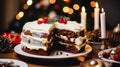 Christmas cake, holiday recipe and home baking, pudding with creamy icing for cosy winter holidays tea in the English country