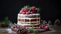 Christmas cake recipe ideas. Cranberry christmas cake decorations. Christmas cake glazed and decorated with sugared cranberries