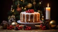 Christmas cake recipe ideas. Cranberry christmas cake decorations. Christmas cake glazed and decorated with sugared cranberries