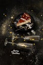 Christmas cake slice on dark background Royalty Free Stock Photo