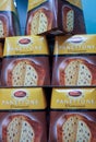 Christmas cakes Panettone and Pandoro in a supermarket in Rome