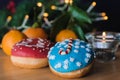 Christmas cakes on the table with tangerines