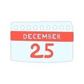 Christmas calendar date illustration. New Year decorative vector element, colorful holiday December 25 calendar sheet Royalty Free Stock Photo