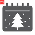 Christmas calendar glyph icon, merry christmas and xmas, tree sign vector graphics, editable stroke solid icon, eps 10.