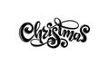 Vector Merry Christmas Calligraphic Inscription handwritten decorated lettering red text. Holidays design greeting card Royalty Free Stock Photo