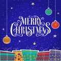 Christmas Callygraphic - hand drawn inscription. Lettering on blue background. Text for greeting card.