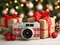 Christmas camera as a gift Royalty Free Stock Photo