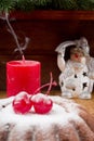 Christmas candle extinguished and New Year pudding Royalty Free Stock Photo