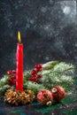 Christmas candle with fir branches