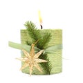 Christmas candle, green ribbon and gold star Royalty Free Stock Photo