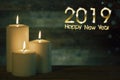 Christmas candle with 2019 Happy New Year text