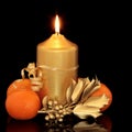 Christmas Candle, Holly and Fruit Royalty Free Stock Photo