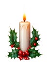 Christmas candle with holly isolated on white background Royalty Free Stock Photo