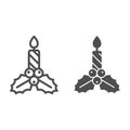 Christmas candle line and glyph icon. Candle with holly berry vector illustration isolated on white. Christmas fire Royalty Free Stock Photo