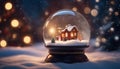 christmas candle in the snow highly intricately detailed Christmas theme snow globe Santa gifts, snowy design