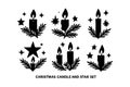 Christmas candle and star vector set with pine branches for festive decoration and holiday design elements Royalty Free Stock Photo